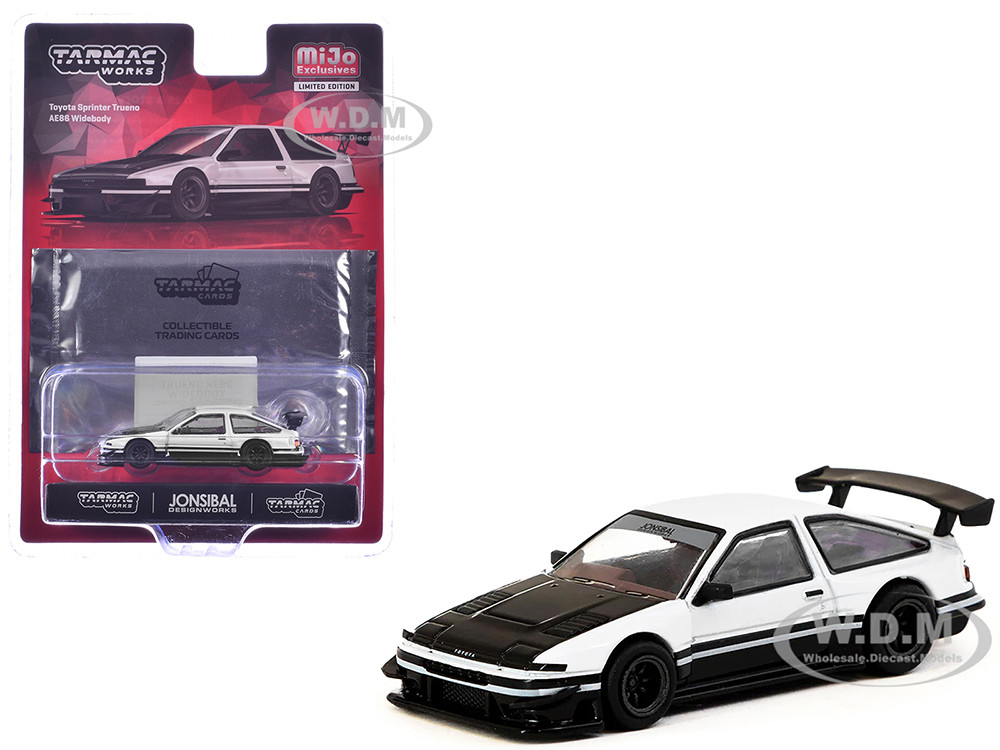 Toyota Sprinter Trueno AE86 Widebody RHD (Right Hand Drive) White and Black with Tarmac Cards "Global64" Series 1/64 Diecast Model by Tarmac Works diecast model