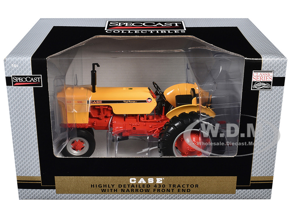 Case 430 Narrow Front Tractor Yellow with Orange Frame "Classic Series" 1/16 Diecast Model by SpecCast diecast model