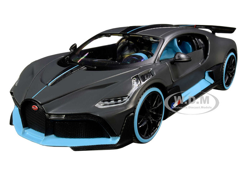 Bugatti Divo Satin Charcoal Gray with Carbon and Blue Accents "Special Edition" 1/24 Diecast Model Car by Maisto diecast model