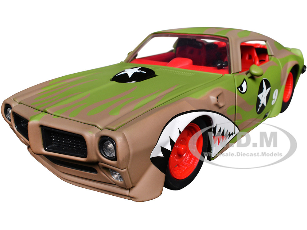1972 Pontiac Firebird #9 Green Camouflage Flames with Graphics and Red Interior "Bigtime Muscle" Series 1/24 Diecast Model Car by Jada diecast model