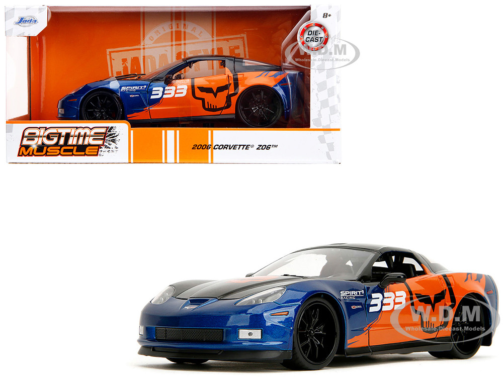 2006 Chevrolet Corvette Z06 #333 "Spirit Racing" Blue Metallic and Orange with Black Hood and Top "Bigtime Muscle" Series 1/24 Diecast Model Car by Jada diecast model
