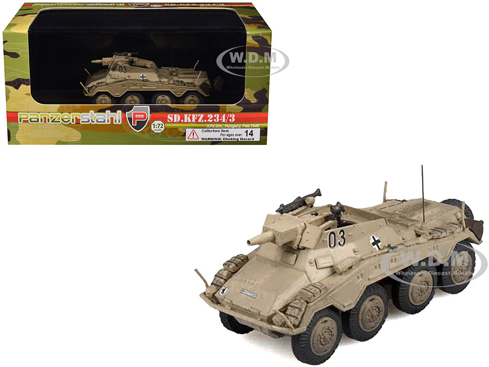 Sd.Kfz. 234/3 Armored Vehicle "#03, 3rd Panzer Division, Hungary" (1945) German Army 1/72 Diecast Model by Panzerstahl diecast model
