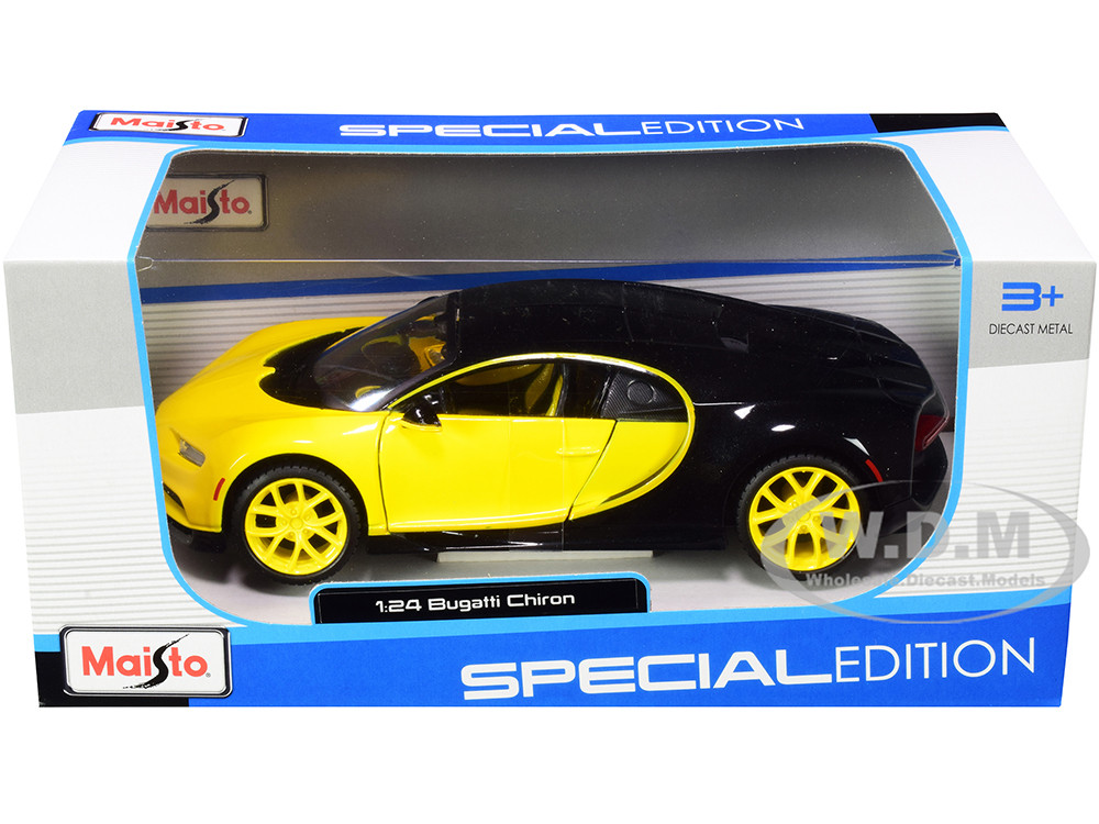 Bugatti Chiron Yellow and Black 1/24 Diecast Model Car by Maisto diecast model