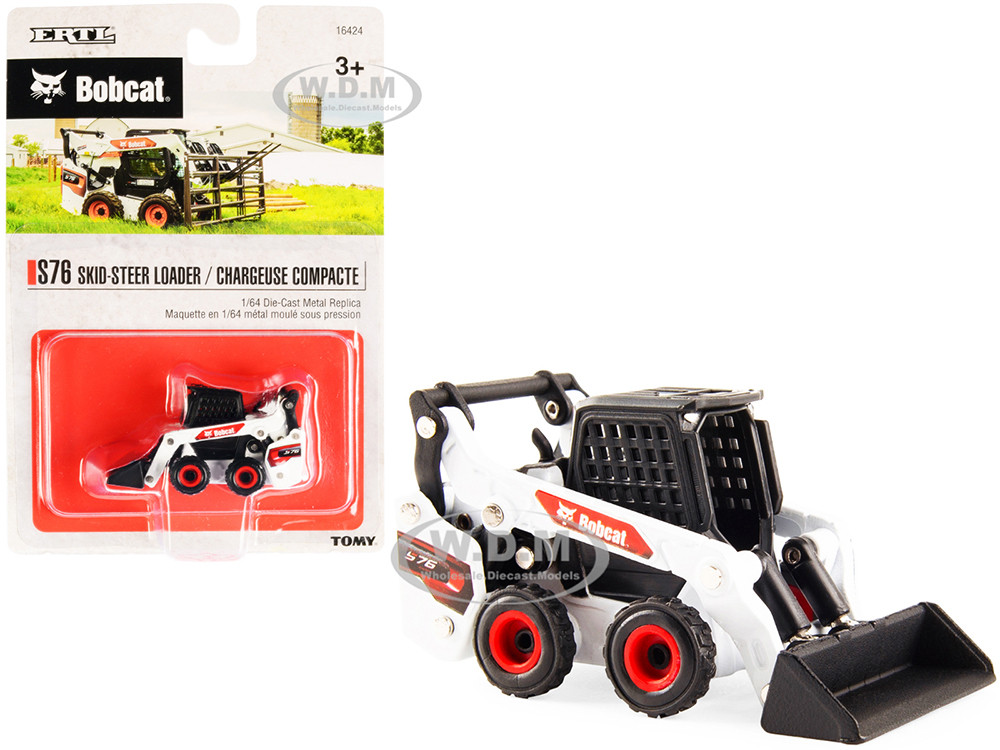 Bobcat S76 Skid Steer Loader White and Black 1/64 Diecast Model by ERTL TOMY diecast model