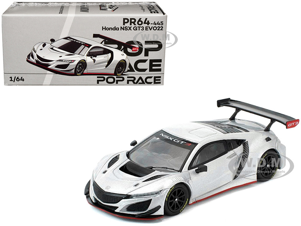 Honda NSX GT3 EVO22 Silver Metallic "Brazilian Event Exclusive" 1/64 Diecast Model Car by Pop Race diecast model