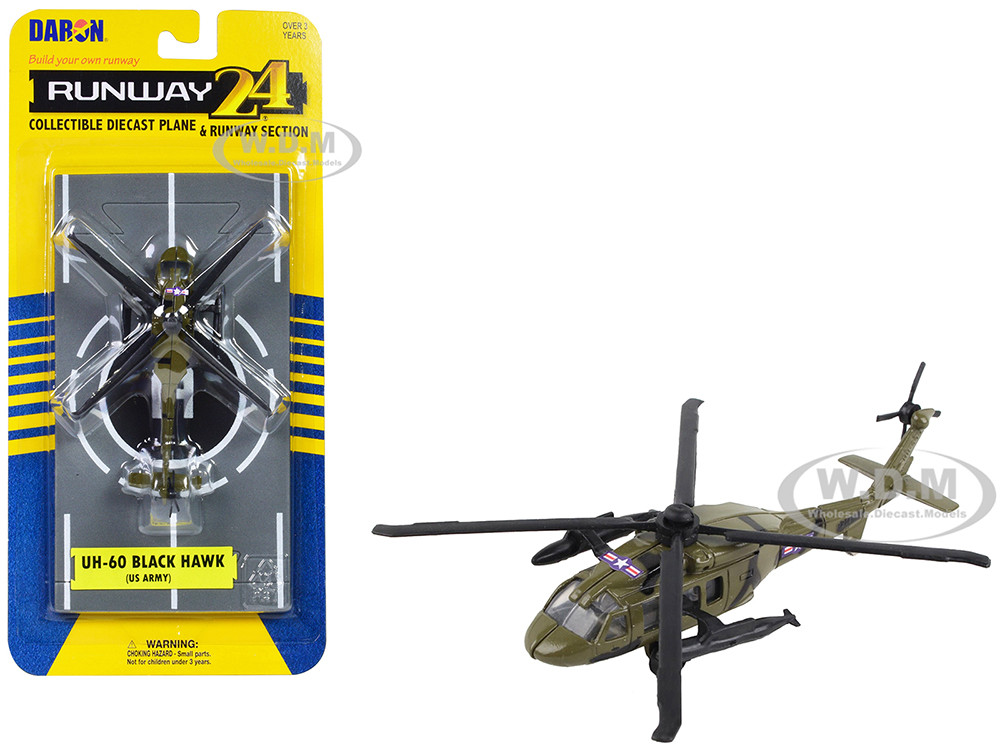 Sikorsky UH-60 Black Hawk Helicopter Olive Drab "United States Army" with Runway Section Diecast Model by Runway24 diecast model
