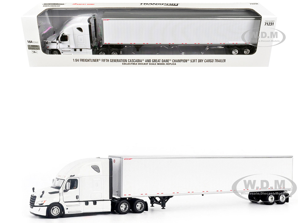 2025 Freightliner Cascadia Gen-5 Truck Tractor with Sleeper and Great Dane Champion 53ft Dry Cargo Trailer Winter White "Transport Series" 1/64 Diecast Model by Diecast Masters diecast model