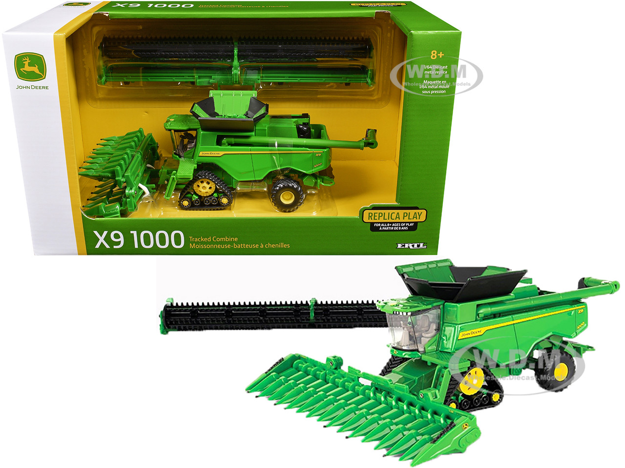 John Deere X9 1000 Tracked Combine with 16-Row Corn Head and Draper Grain Head Green "Replica Play" Series 1/64 Diecast Model by ERTL TOMY diecast model