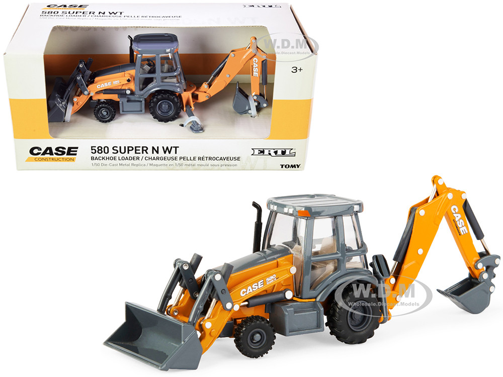 Case 580 Super N WT Backhoe Loader Orange and Gray "Case Construction" Series 1/50 Diecast Model by ERTL TOMY diecast model