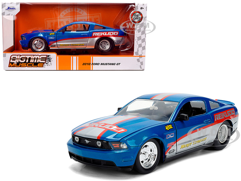 2010 Ford Mustang GT "Rekudo" Blue Metallic with Red and Silver Stripes "Bigtime Muscle" Series 1/24 Diecast Model Car by Jada diecast model