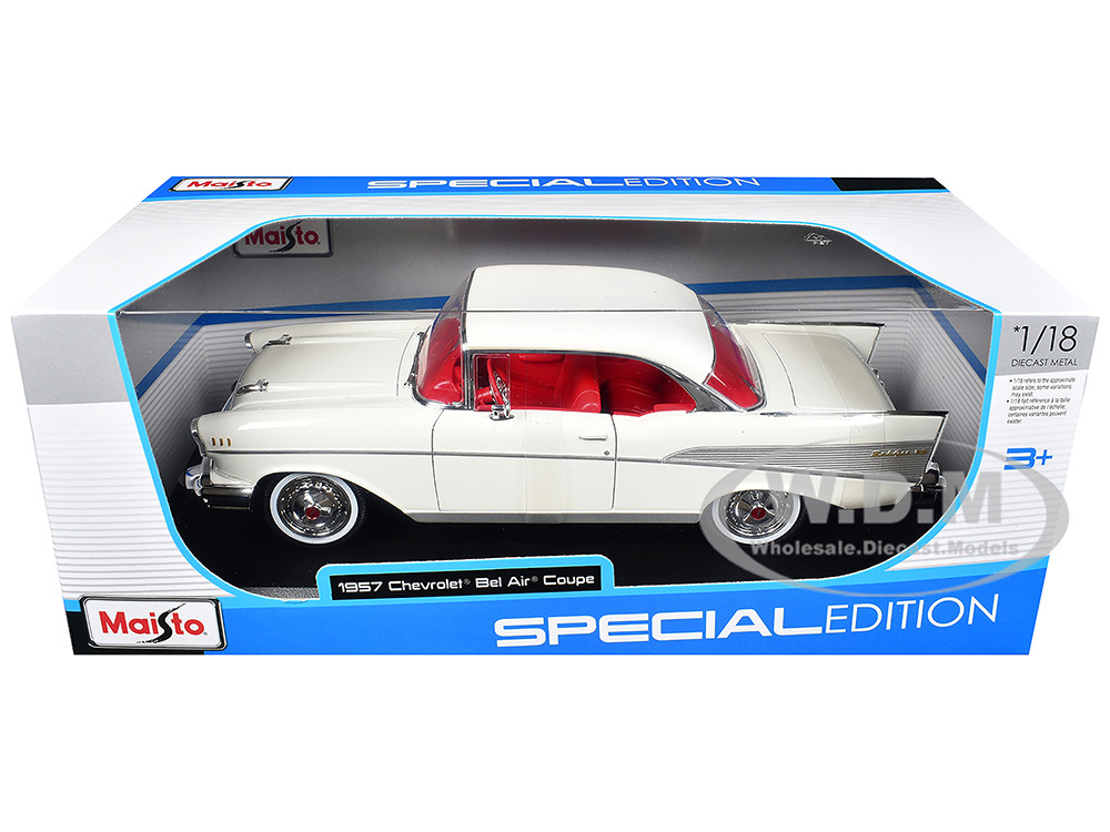 1957 Chevrolet Bel Air Coupe White with Red Interior "Special Edition" Series 1/18 Diecast Model Car by Maisto diecast model