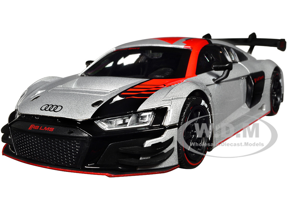 Audi R8 LMS GT3 Silver Metallic with Graphics "GT Racing" Series 1/24 Diecast Model Car by Motormax diecast model