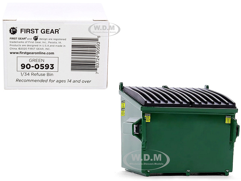 Refuse Trash Bin Green 1/34 Diecast Model by First Gear diecast model