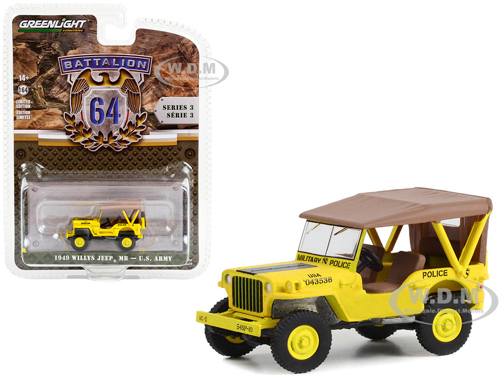 1949 Willys Jeep MB "545th Military Police Company Camp Drake, Japan Training Camp" Yellow "Battalion 64" Series 3 1/64 Diecast Model Car by Greenlight diecast model