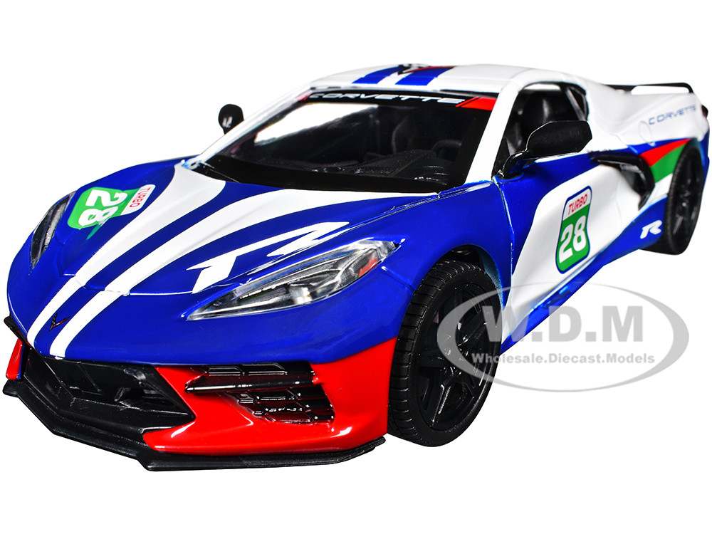 2020 Chevrolet Corvette #28 White with Blue Graphics "GT Racing" Series 1/24 Diecast Model Car by Motormax diecast model