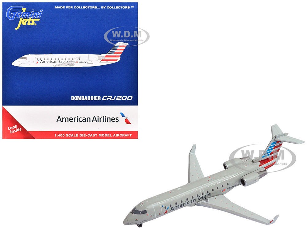Bombardier CRJ200 Commercial Aircraft "American Eagle - Air Wisconsin" (N420AW) Gray with Red and Blue Tail 1/400 Diecast Model Airplane by GeminiJets diecast model
