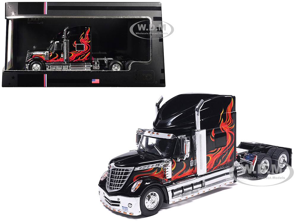 2010 International Lonestar Truck Tractor Black with Flame Graphics 1/64 Diecast Model by IXO Models diecast model