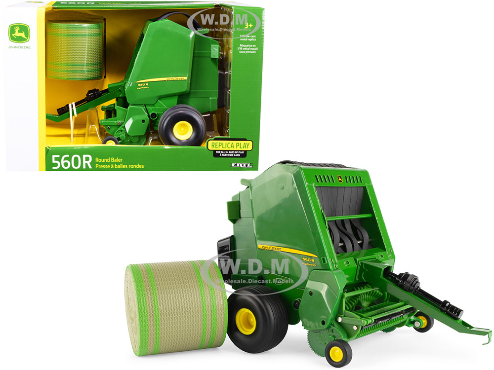 John Deere 560R Round Baler Green with Hay Bale 1/16 Diecast Model by ERTL TOMY diecast model