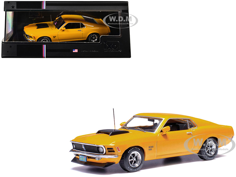 1970 Ford Mustang Boss 429 Bright Yellow with Black Hood Scoop 1/43 Diecast Model by IXO Models diecast model