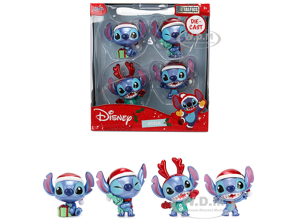 Set of 4 Diecast Figures "Disney's Stitch Christmas Edition" "Metalfigs" Series by Jada diecast model