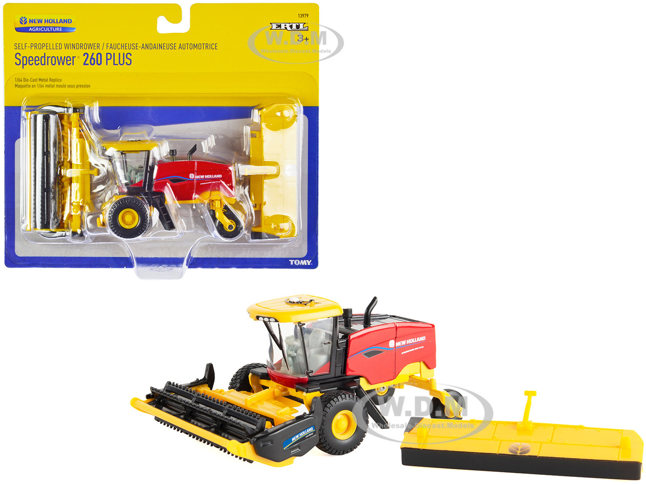 New Holland Speedrower 260 PLUS Self-Propelled Windrower with Header Red and Yellow 1/64 Diecast Model by ERTL TOMY diecast model