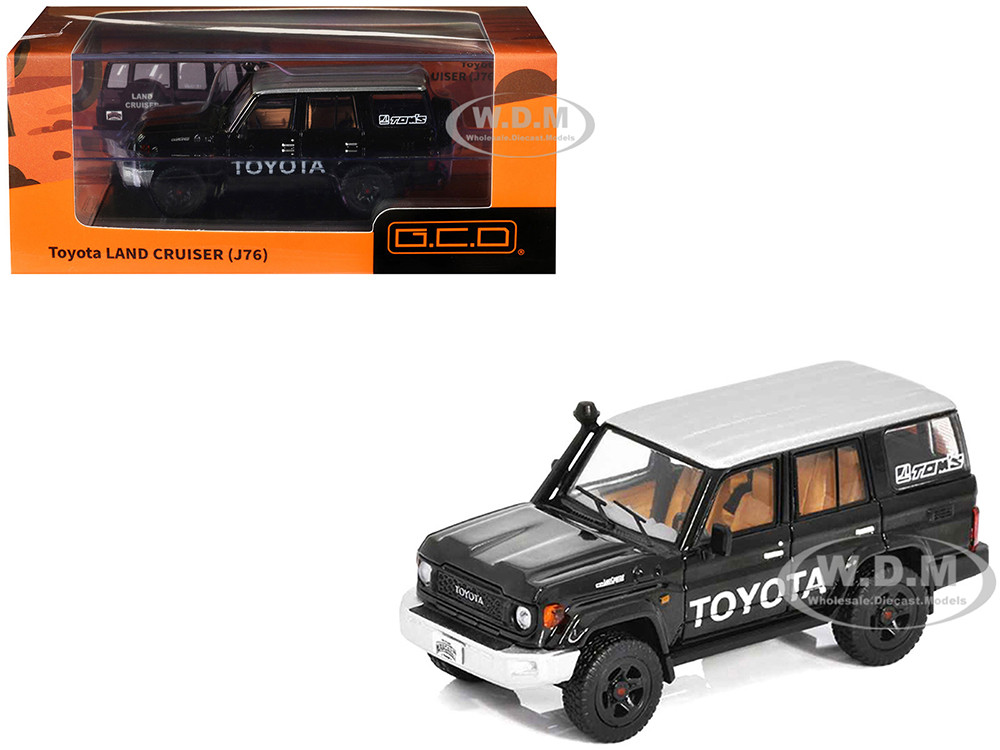 Toyota Land Cruiser (J76) Black with Silver Metallic Top 1/64 Diecast Model Car by GCD diecast model