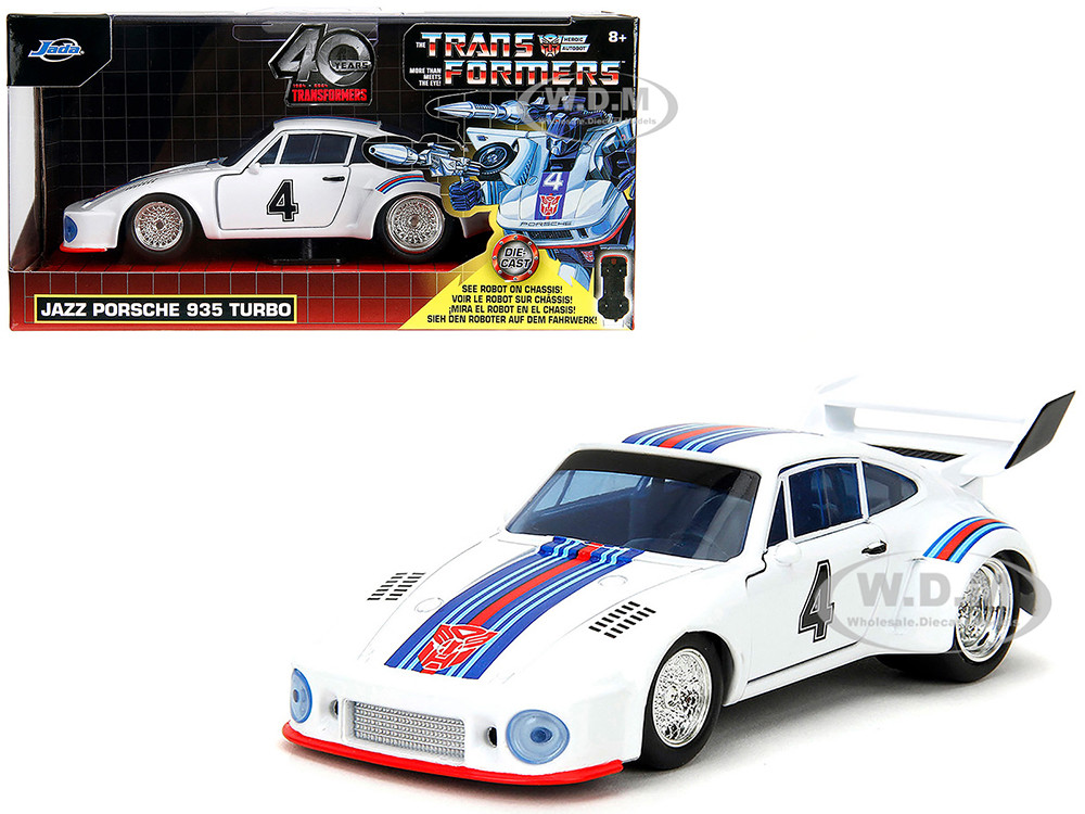 Porsche 935 Turbo #4 "Jazz" White with Blue and Red Stripes "Transformers" "Hollywood Rides" Series 1/32 Diecast Model Car by Jada diecast model
