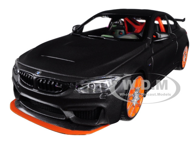BMW M4 GTS Gray with Carbon Top and Orange Wheels 1/24 Diecast Model Car by Maisto diecast model