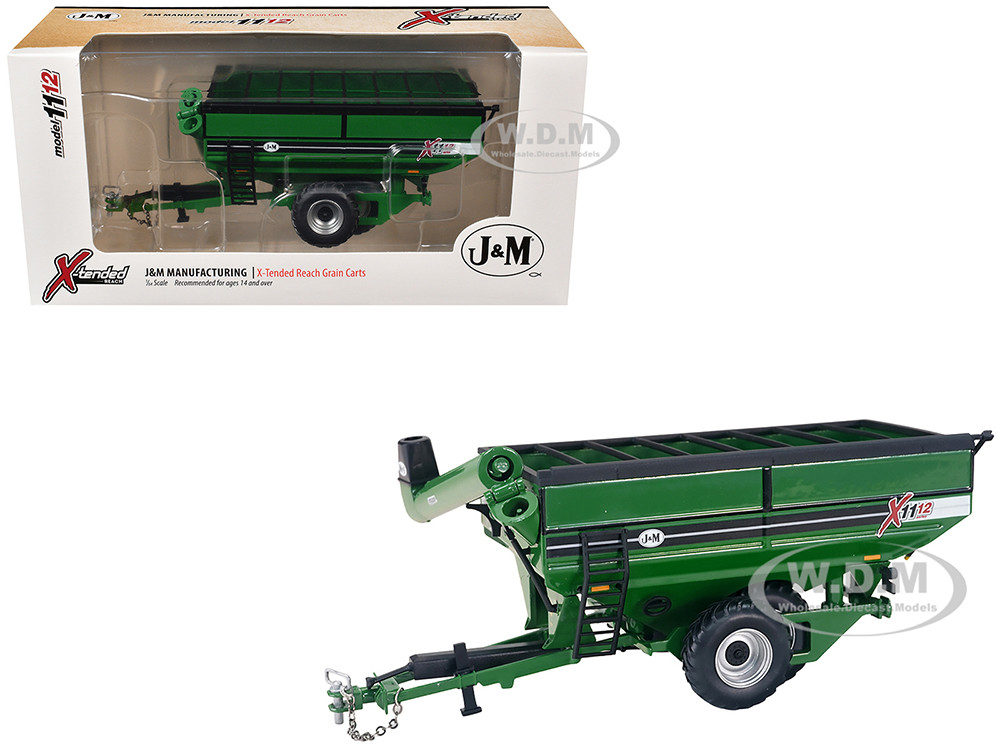 J&M 1112 X-Tended Reach Grain Cart with Dual Wheels Green 1/64 Diecast Model by SpecCast diecast model