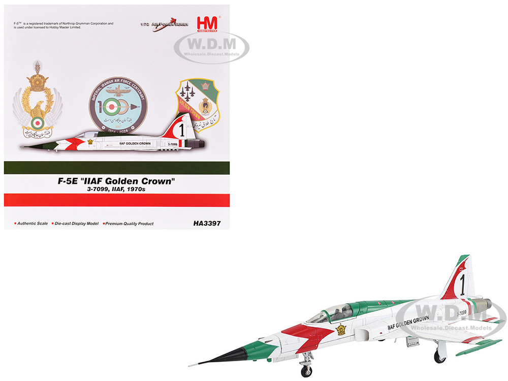 Northrop F-5E Tiger II Aircraft "#1, 3-7099, IIAF Golden Crown" Imperial Iranian Air Force "Air Power Series" 1/72 Diecast Model by Hobby Master diecast model