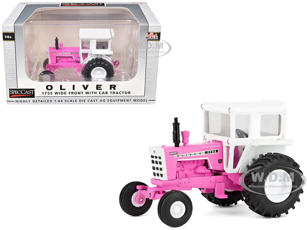 Oliver 1755 Wide Front Tractor with Cab Hot Pink and White 1/64 Diecast Model by SpecCast diecast model