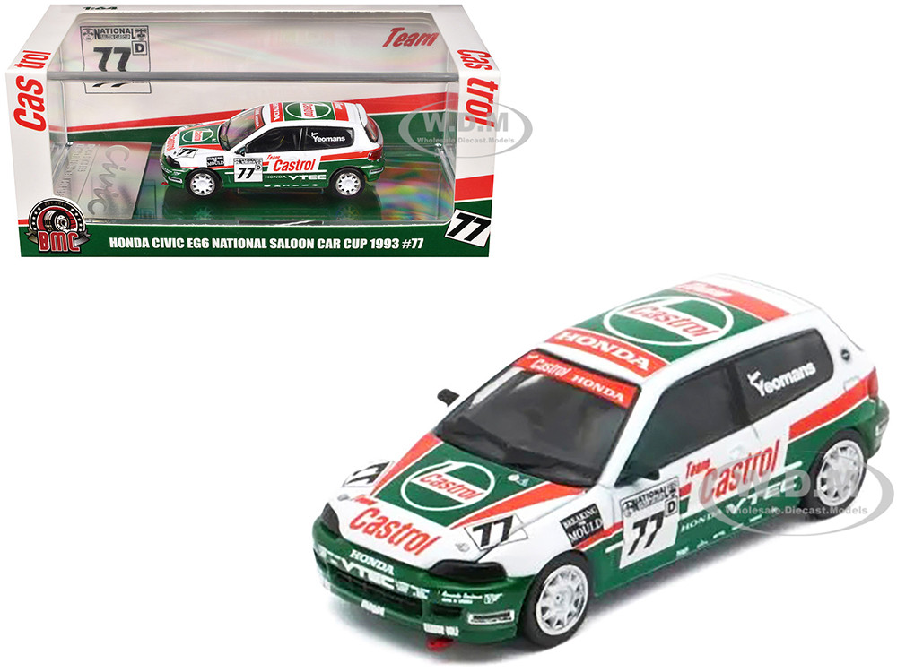 Honda Civic EG6 RHD (Right Hand Drive) #77 Team Castrol "National Saloon Car Cup" (1993) 1/64 Diecast Model Car by BM Creations diecast model
