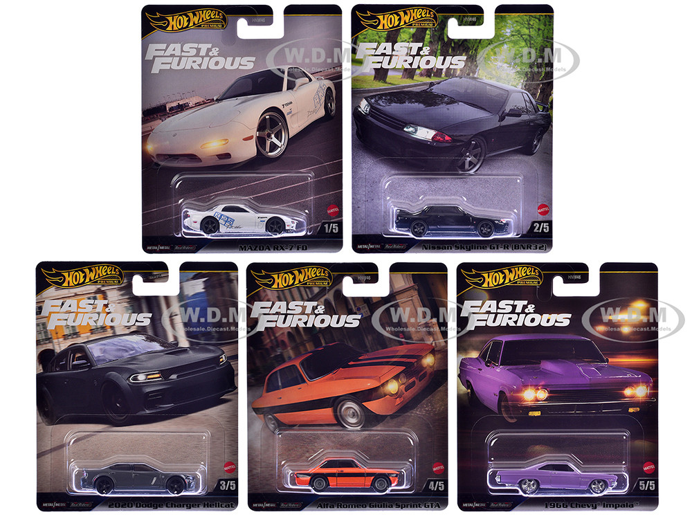 "Fast & Furious" 2025 5 piece Set K Diecast Model Cars by Hot Wheels diecast model