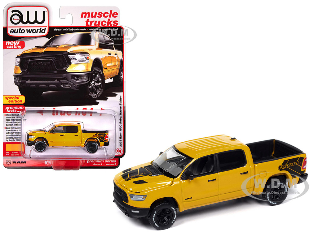 2023 Ram 1500 Rebel Havoc Edition Pickup Truck Baja Yellow "Muscle Trucks" Series 1/64 Diecast Model Car by Auto World diecast model