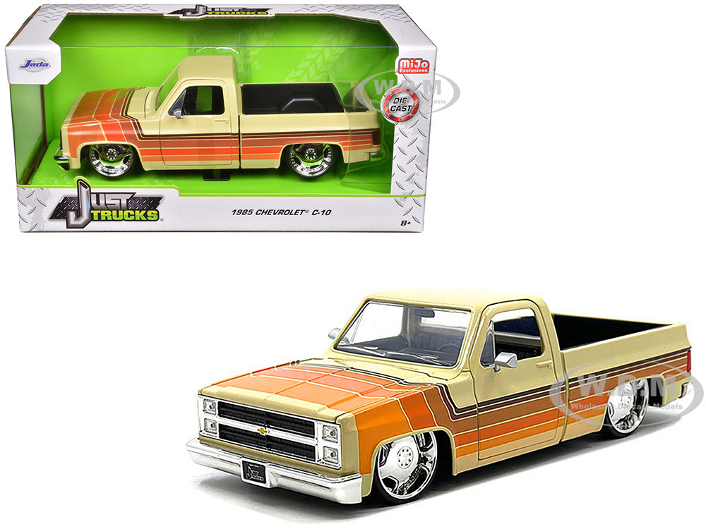 1985 Chevrolet C-10 Pickup Truck Beige with Stripes and Lowenhart Wheels "Just Trucks" Series 1/24 Diecast Model Car by Jada diecast model