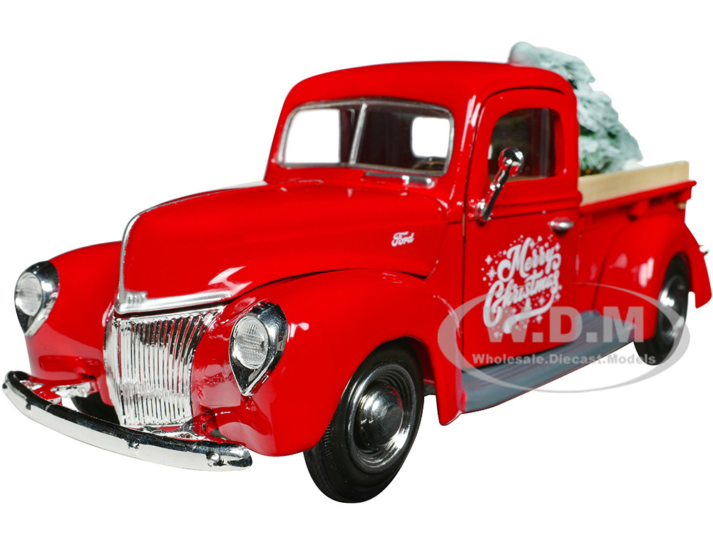 1940 Ford Pickup Truck Red "Merry Christmas" with Tree Accessory 1/24 Diecast Model Car by Motormax diecast model