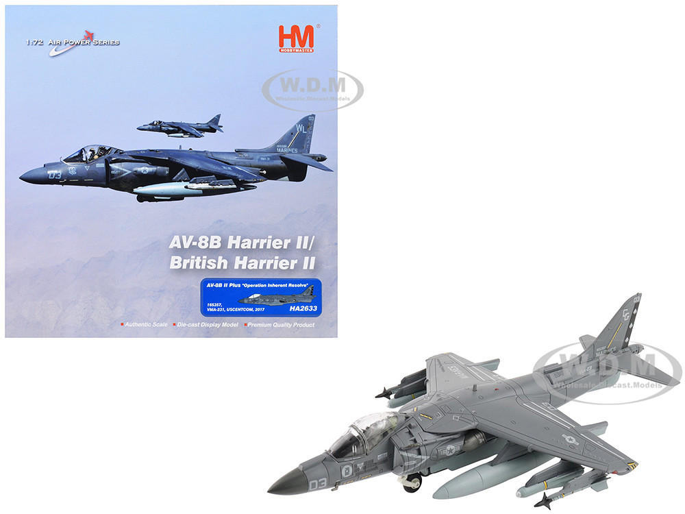 McDonnell Douglas AV-8B Plus Harrier II Aircraft "165357, VMA-231 Ace of Spades, Operation Inherent Resolve, USCENTCOM" (2017) United States Marine Corps "Air Power Series" 1/72 Diecast Model by Hobby Master diecast model