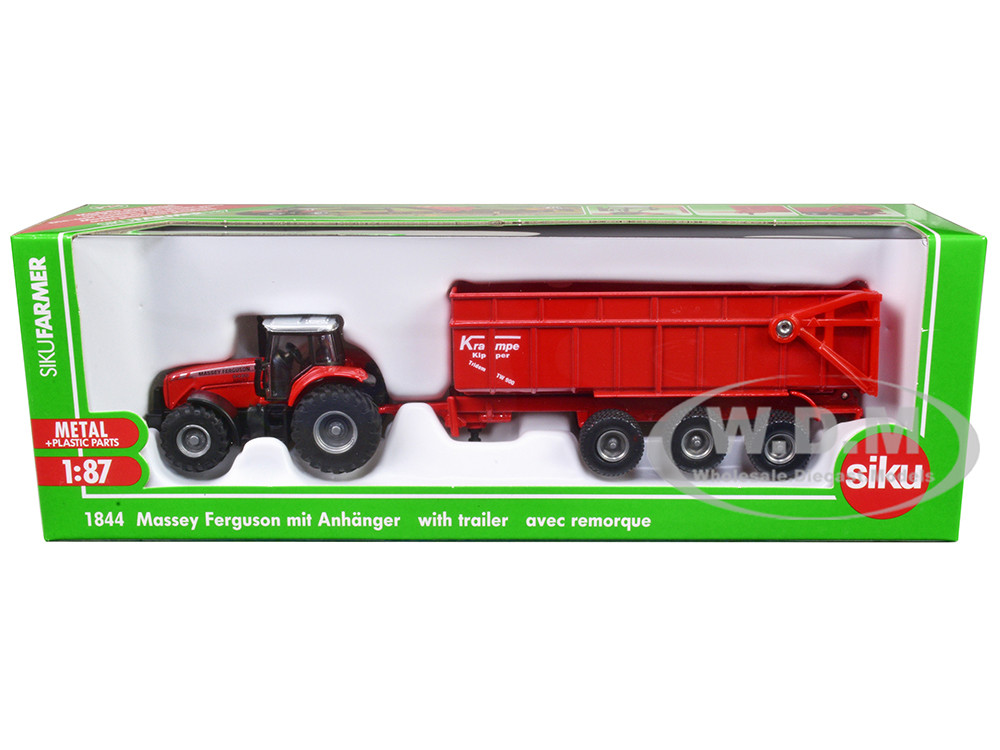 Massey Ferguson 8480 Dyna VT Tractor Red with Silver Top and Krampe Dump Trailer Red 1/87 (HO) Diecast Models by Siku diecast model