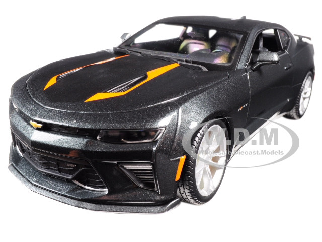 2017 Chevrolet Camaro SS Gray Metallic with Orange Stripes "50th Anniversary" "Special Edition" Series 1/18 Diecast Model Car by Maisto diecast model