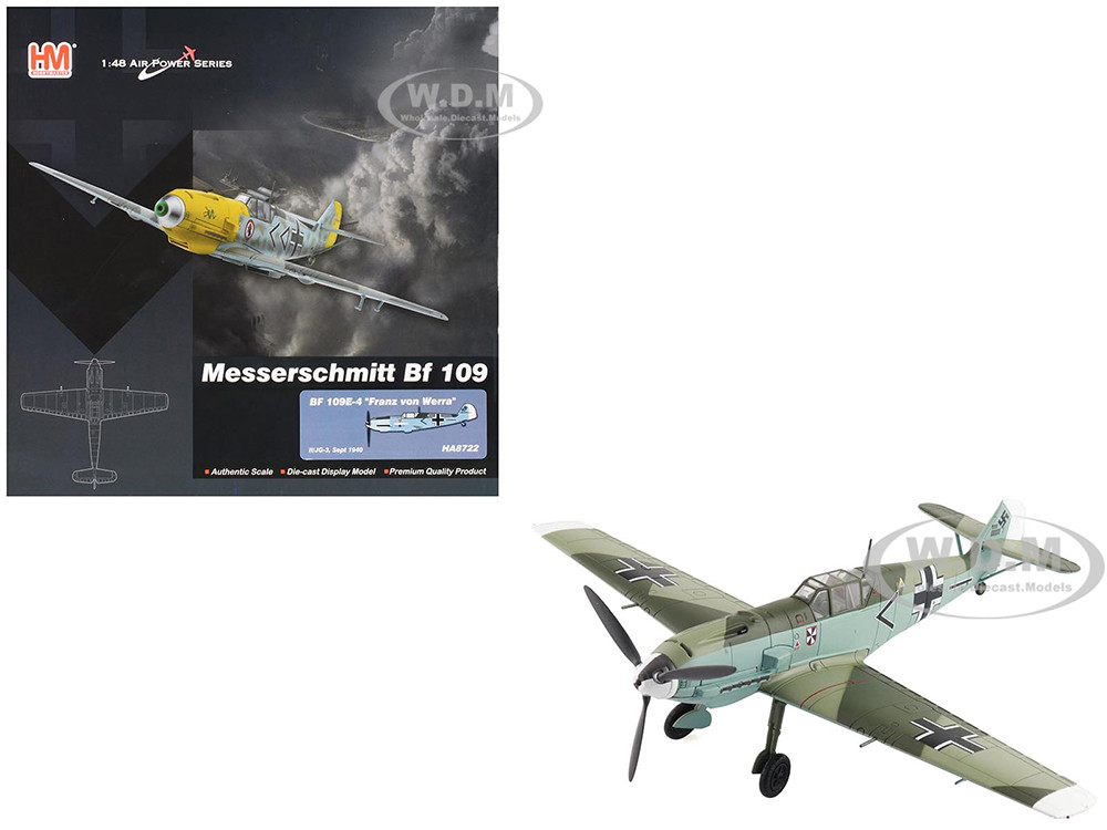 Messerschmitt BF 109E-4 Fighter Aircraft "Franz von Werra, II/JG-3" (1940) German Luftwaffe "Air Power Series" 1/48 Diecast Model by Hobby Master diecast model