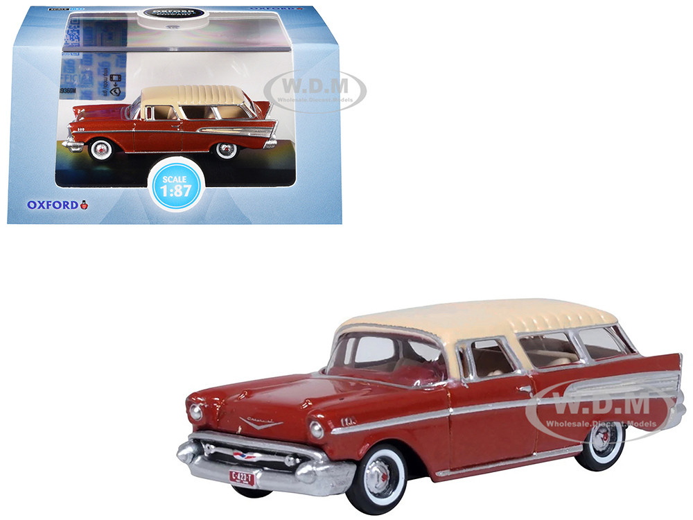 1957 Chevrolet Nomad Adobe Beige with Sierra Gold Top 1/87 (HO) Scale Diecast Model Car by Oxford Diecast diecast model