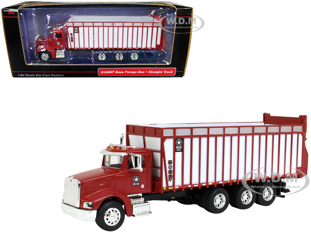 Peterbilt Truck Red with Meyer Manufacturing 8126RT Boss Forage Box 1/64 Diecast Model by SpecCast diecast model