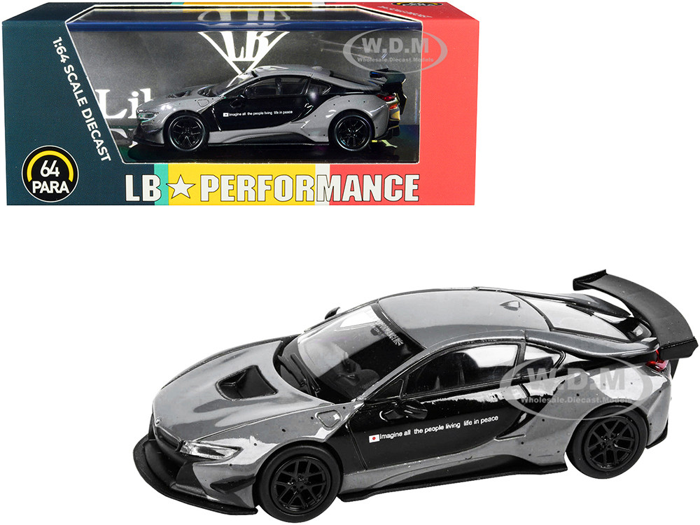BMW i8 Liberty Walk Gray and Black "LB Performance" Series 1/64 Diecast Model Car by Paragon Models diecast model