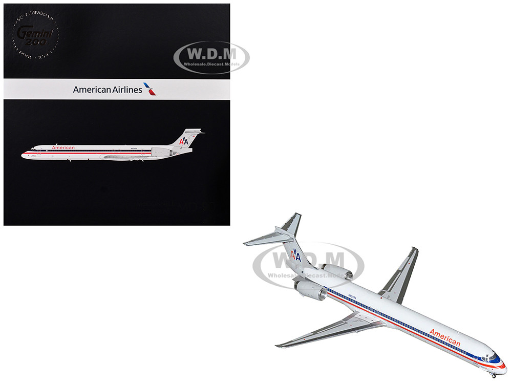 McDonnell Douglas MD-90 Commercial Aircraft "American Airlines" (N904RA) White with Red and Blue Stripes "Gemini 200" Series 1/200 Diecast Model Airplane by GeminiJets diecast model