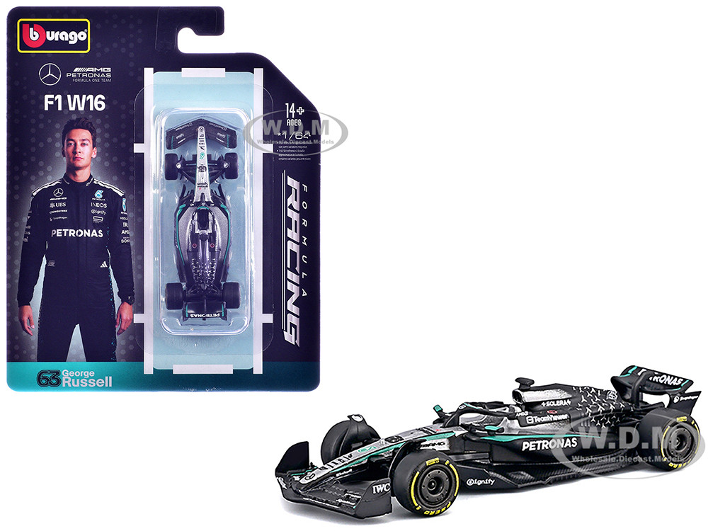 Mercedes AMG F1 W16 E Performance #63 George Russell Formula One F1 World Championship (2025) "Formula Racing" Series 1/64 Diecast Model Car by Bburago diecast model