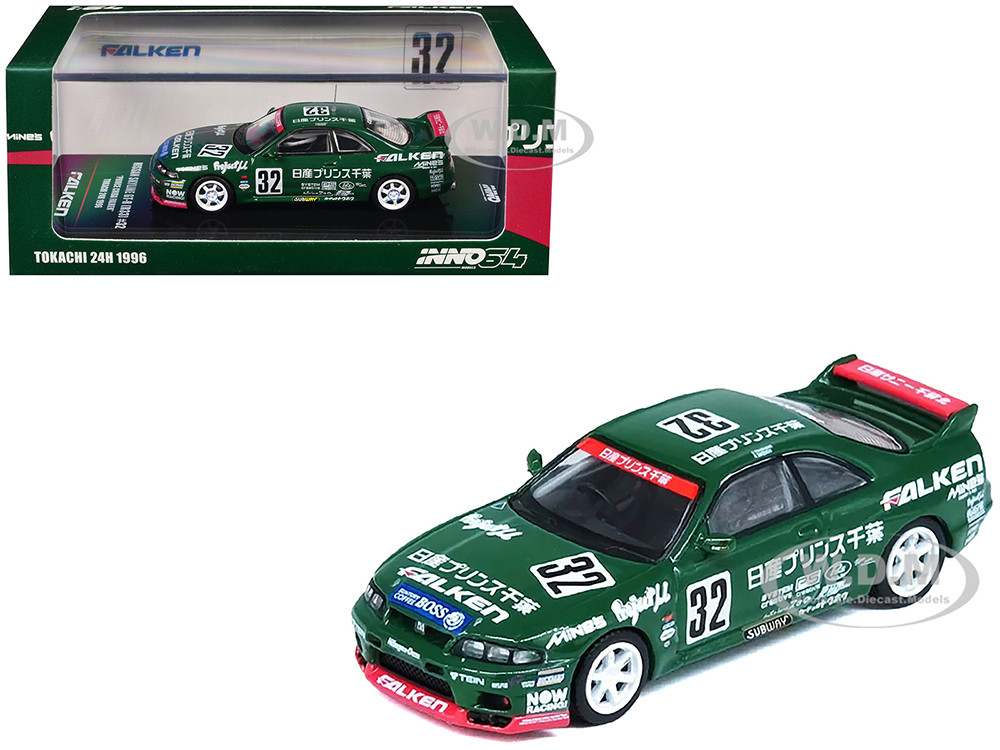 Nissan Skyline GT-R (R33) RHD (Right Hand Drive) #32 "Prince Chiba Falken" N1 Super Endurance Series "Tokachi 24 Hours" (1996) 1/64 Diecast Model Car by Inno Models diecast model