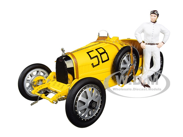 Bugatti T35 #58 Grand Prix Yellow Livery with a Female Racer Figurine Limited Edition to 600 pieces Worldwide 1/18 Diecast Model Car by CMC diecast model