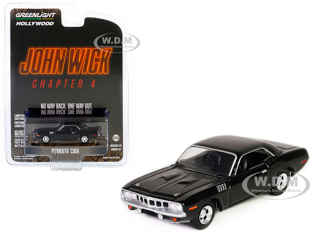 Plymouth Barracuda Black "John Wick: Chapter 4" (2023) Movie "Hollywood Series" Release 41 1/64 Diecast Model Car by Greenlight diecast model