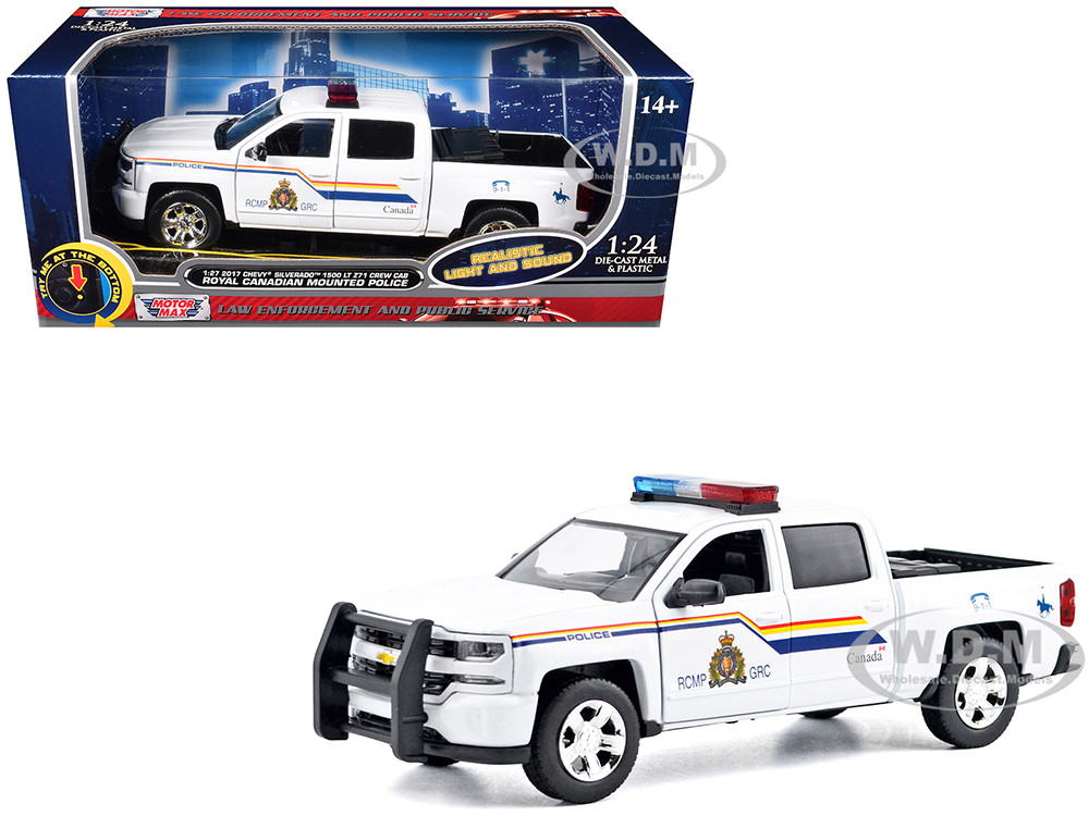 2017 Chevrolet Silverado 1500 LT Z71 Crew Cab Pickup Truck "Royal Canadian Mounted Police" White with Flashing Light Bar and Front and Rear Lights and Sounds "Law Enforcement and Public Service" Series 1/27 Diecast Model Car by Motormax diecast model