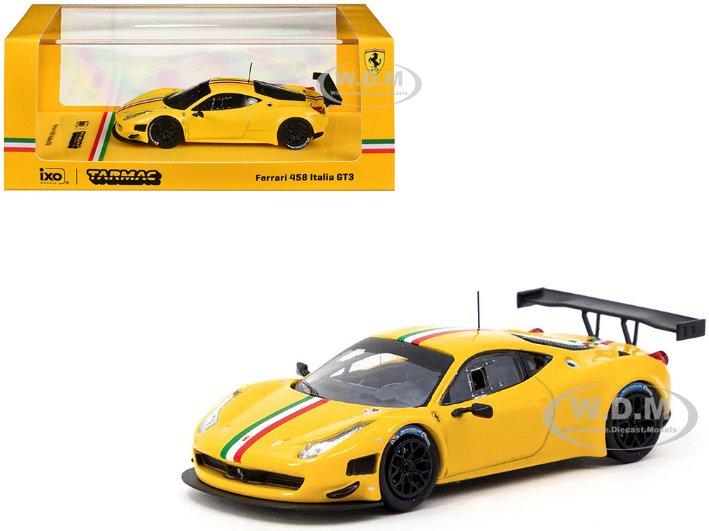Ferrari 458 Italia GT3 Yellow with Italian Flag Stripes "Road64" Series 1/64 Diecast Model Car by Tarmac Works diecast model
